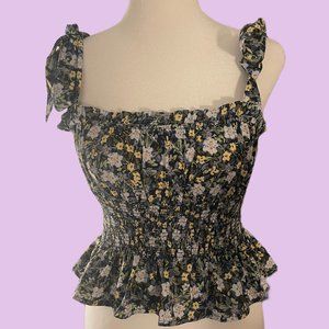 F21 Floral Smocked Tie-Strap Peplum Top